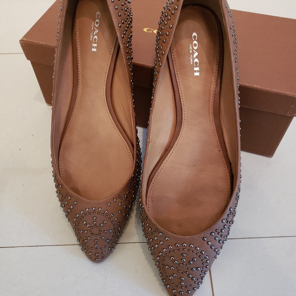 Coach Rory Studded Cinnamon Leather Flats